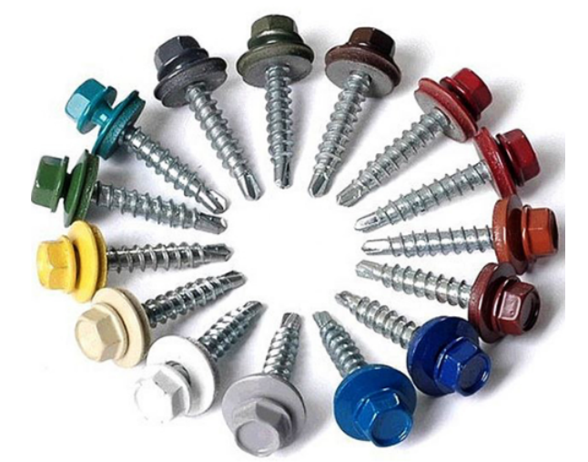 Colored roofing screws
